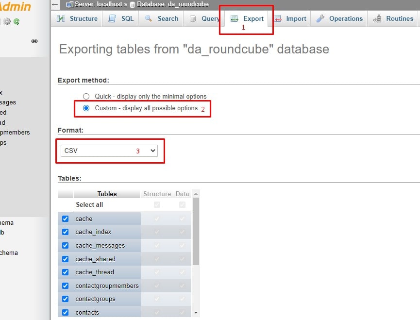 phpmyadmin mysql xuất file csv