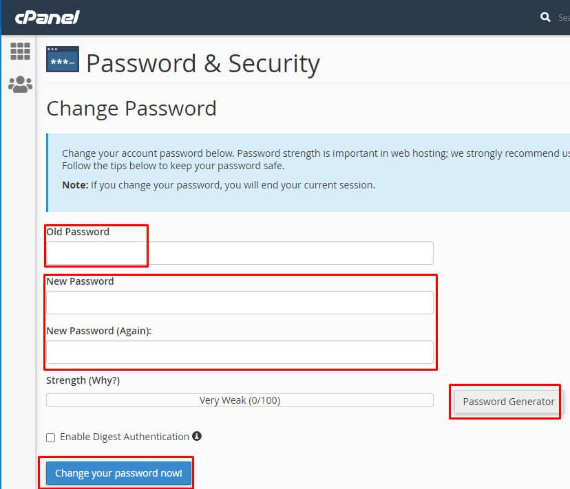 Hướng dẫn đổi mật khẩu hosting Cpanel