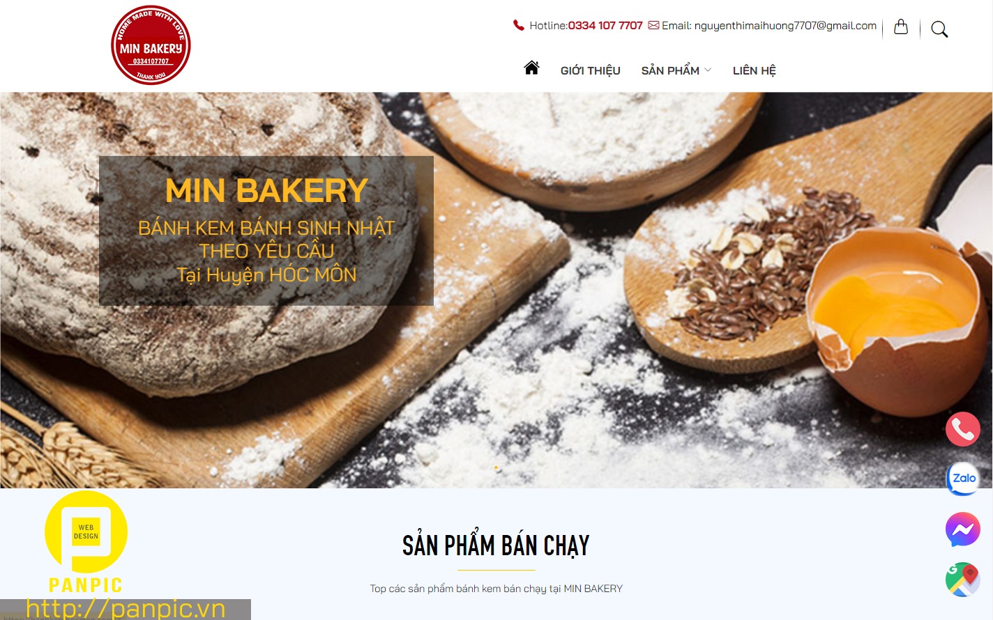 Thiết kế web bánh kem Min Bakery
