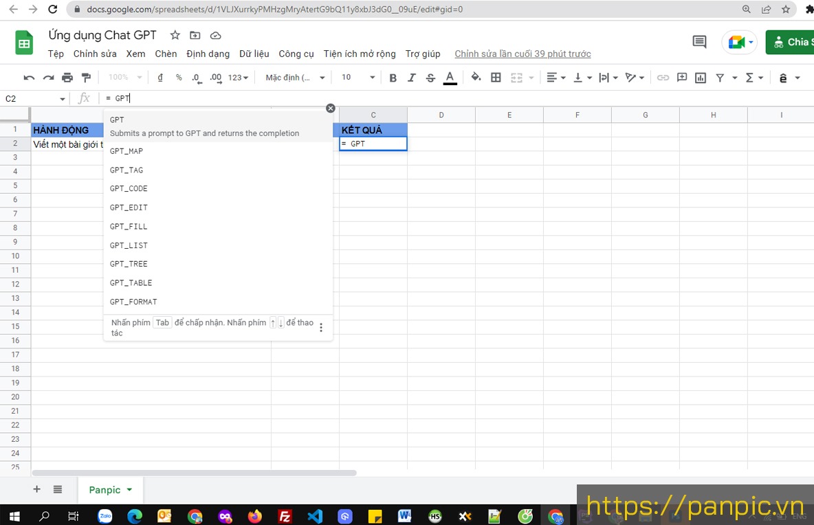 Ứng dụng Chat GPT vào Google Sheets trên nền tảng Google Drive