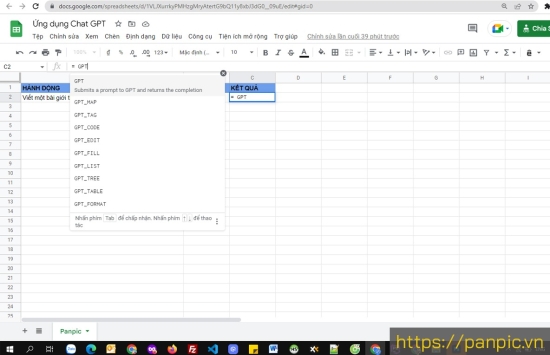 Ứng dụng Chat GPT vào Google Sheets trên nền tảng Google Drive