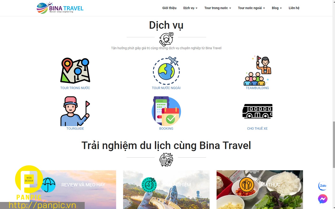 Panpic thiết kế web công ty du lịch Bina travel
