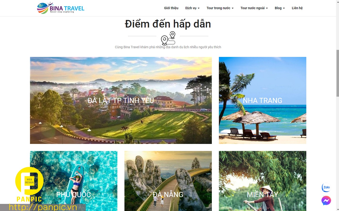 Panpic thiết kế website cty du lịch Bina travel