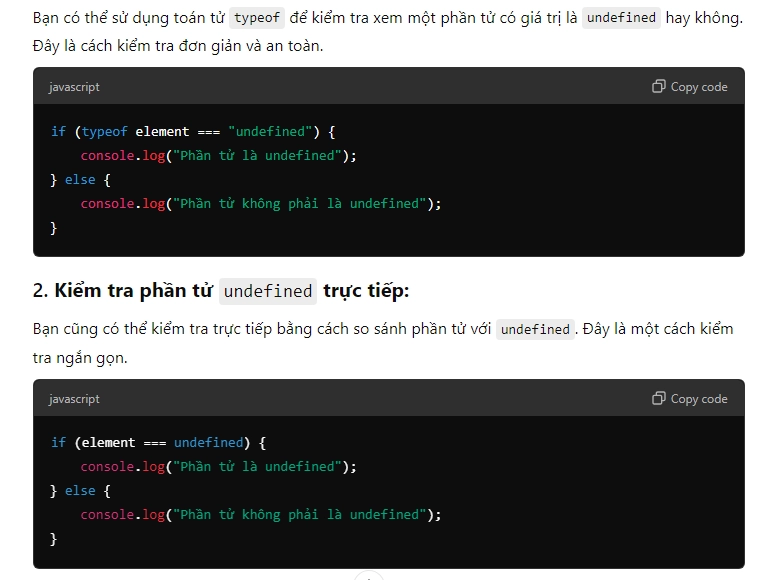 Jquery và js kiểm tra phần tử undefined