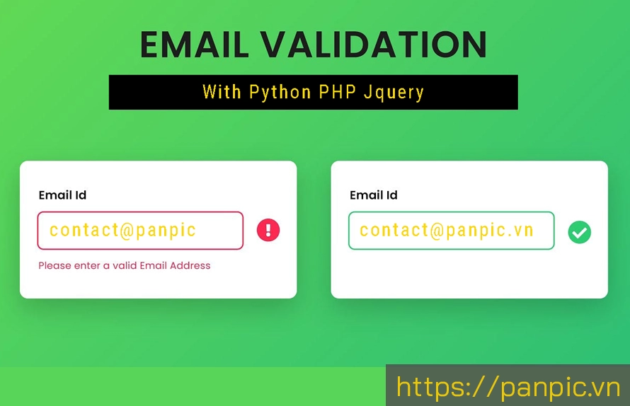 Code validate email với ngôn ngữ Python PHP Jquery