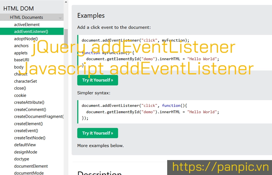 Cách sử dụng jQuery addEventListener và Javascript addEventListener