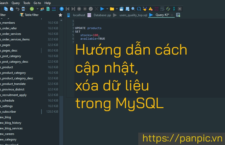 Cách cập nhật, xóa dữ liệu trong MySQL