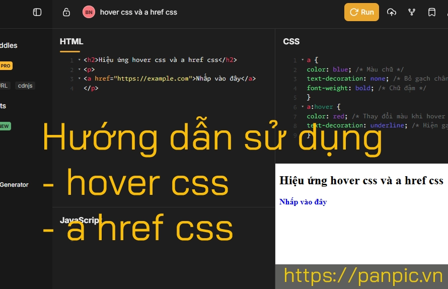 Hiệu ứng hover css và a href css