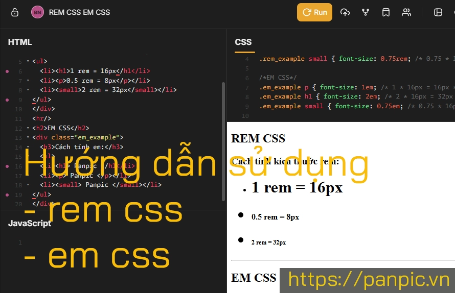 Hướng dẫn cách dùng rem css và em css