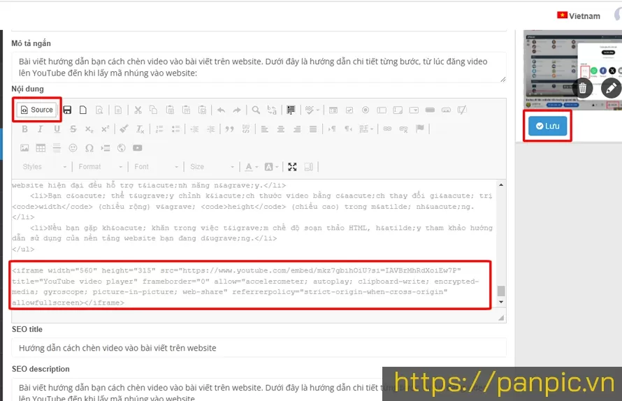 Hướng dẫn cách chèn video vào bài viết trên website
