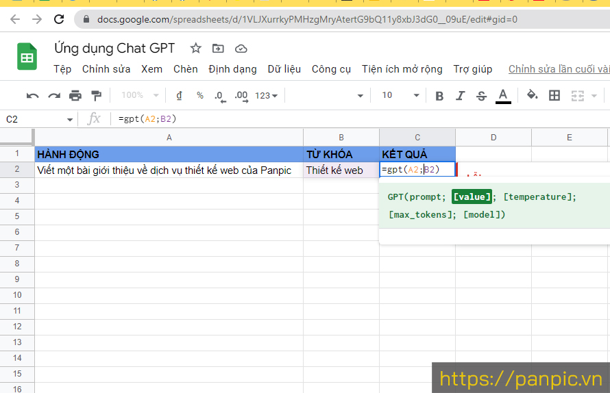 Gọi gàm GPT viết bài tự động trên Google sheets