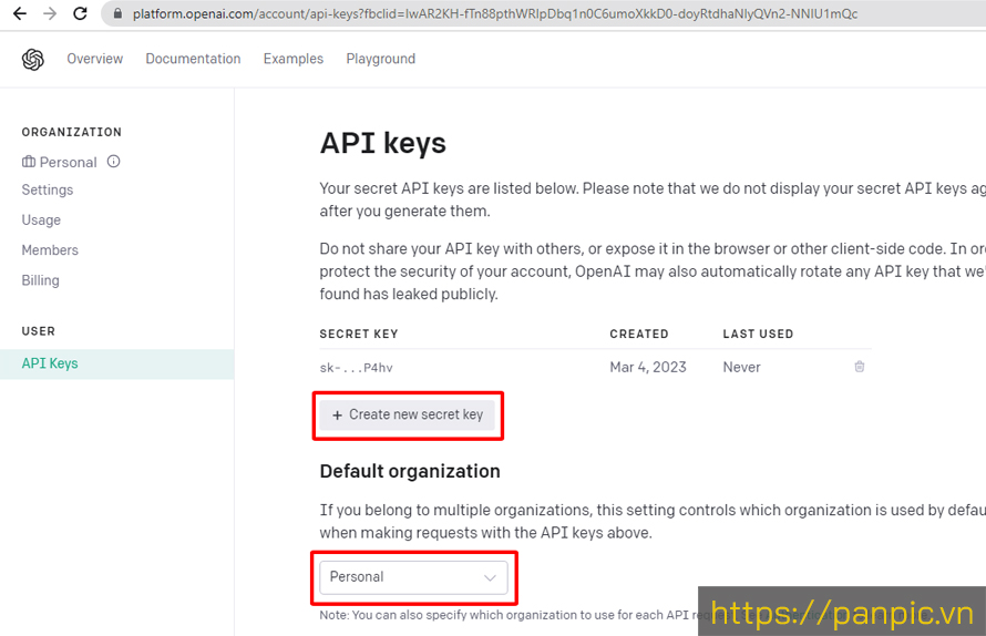 Tạo API key