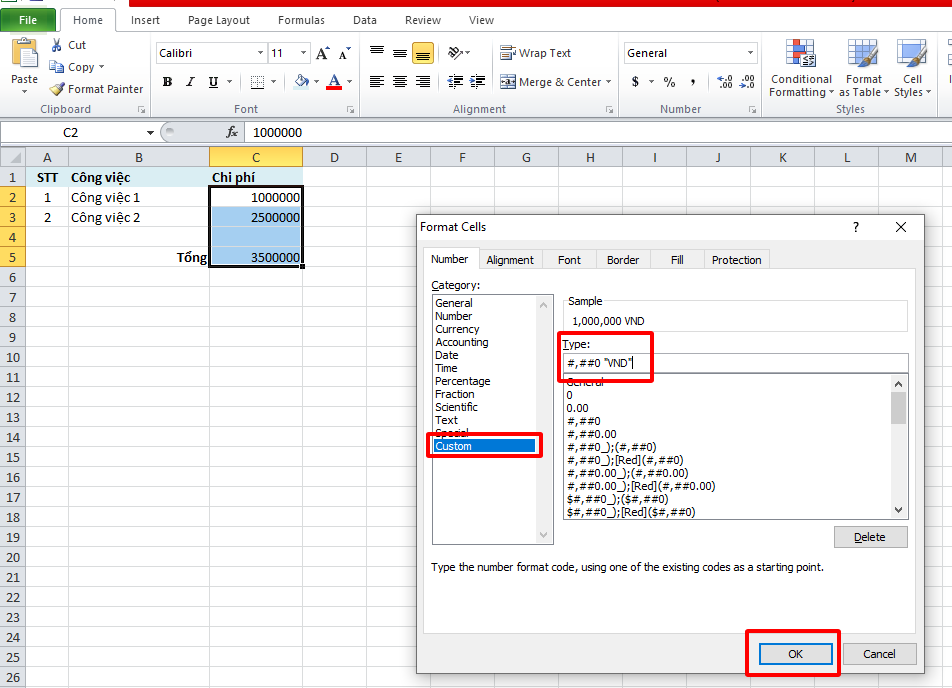 Hướng dẫn định dạng VND trong Excel