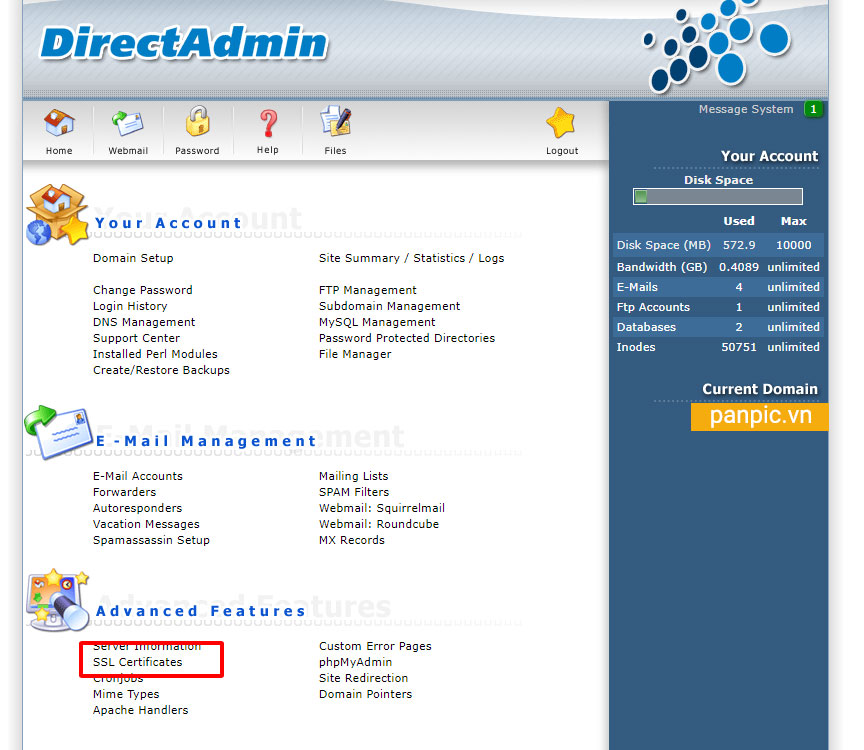 DirectAdmin / SSL Certificates
